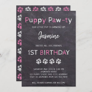 Invitation Chalkboard Puppy Pawty Dog Anniversaire