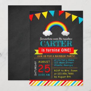 Invitation Chalkboard Rainbow fête d'anniversaire