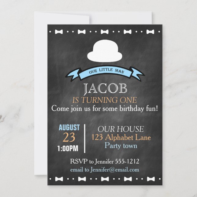 Invitation Chalkboard regardez l'invitation de premier annive (Devant)