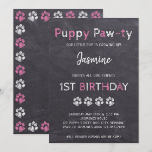 Invitation Chalkboard rose chiot chien pawty Anniversaire