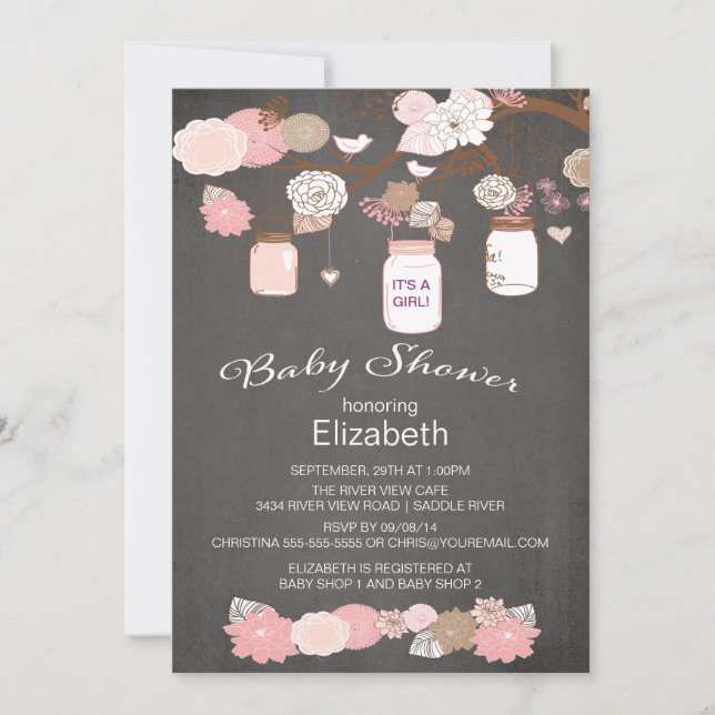Invitation Chalkboard rustique pays Mason Jar Baby shower (Devant)