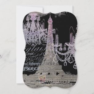 Invitation chalkboard scripts chandelier paris eiffel tower