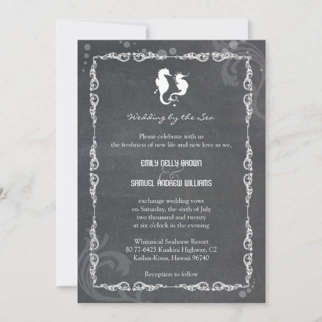 Invitation Chalkboard SeaHorse Destination Mariage (Devant)