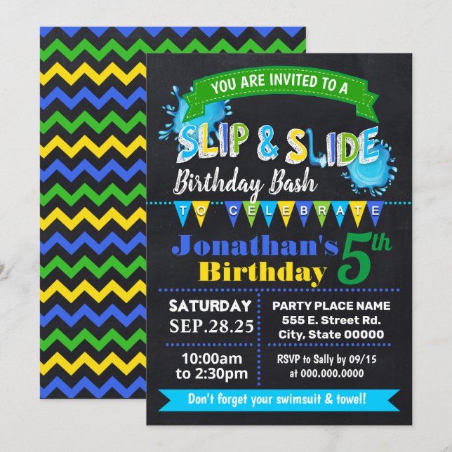 Invitation Chalkboard Slip et diapositive anniversaire bash b (Devant / Derrière)
