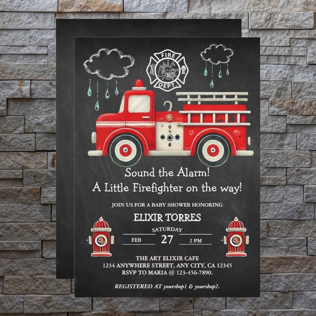 Invitation Chalkboard Sonne l'alarme ! Baby shower de camion- (Créateur téléchargé)
