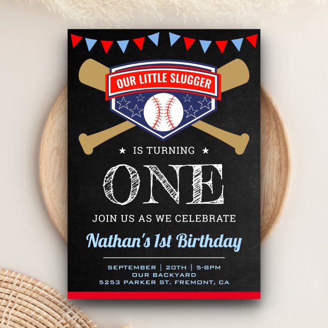 Invitation Chalkboard Sports Baseball 1ère fête d'anniversair (Créateur téléchargé)