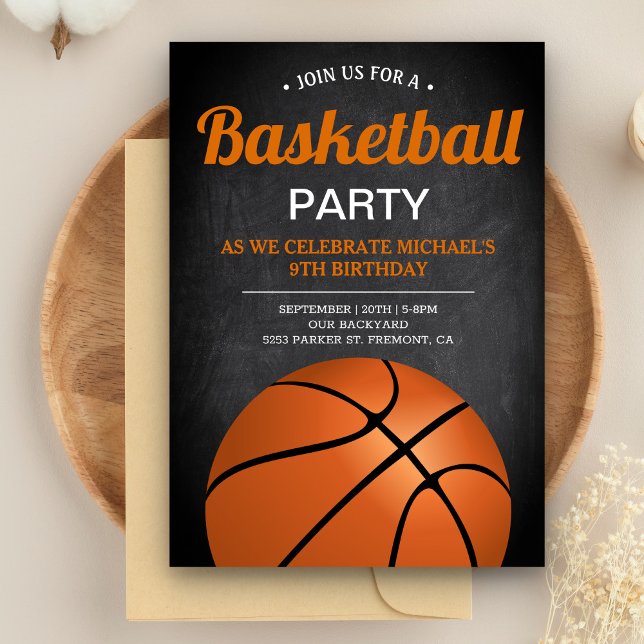 Invitation Chalkboard Sports Enfants Basketball fête d'annive (Créateur téléchargé)
