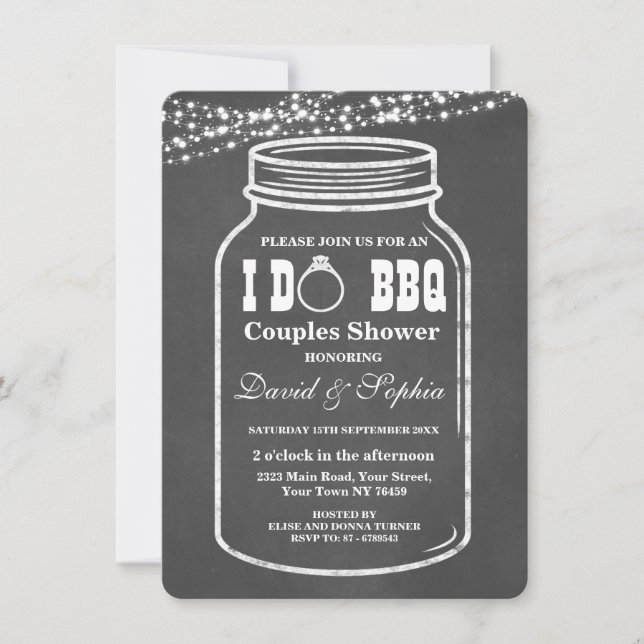 Invitation Chalkboard String Lights I DO BBQ Mason Jar Invita (Devant)