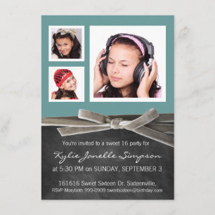 Invitation Chalkboard Sweet 16 avec 3 photos