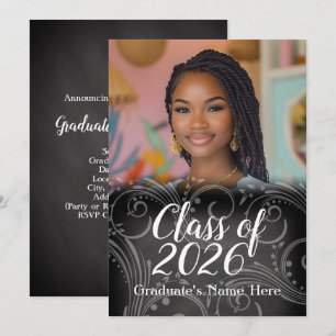 Invitation Chalkboard Swirl Class of 2021 Photo Graduation