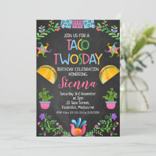Invitation Chalkboard Taco Twosday Mexicaine 2e anniversaire
