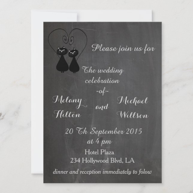 Invitation Chalkboard tendance drôle mignon chat couple maria (Devant)