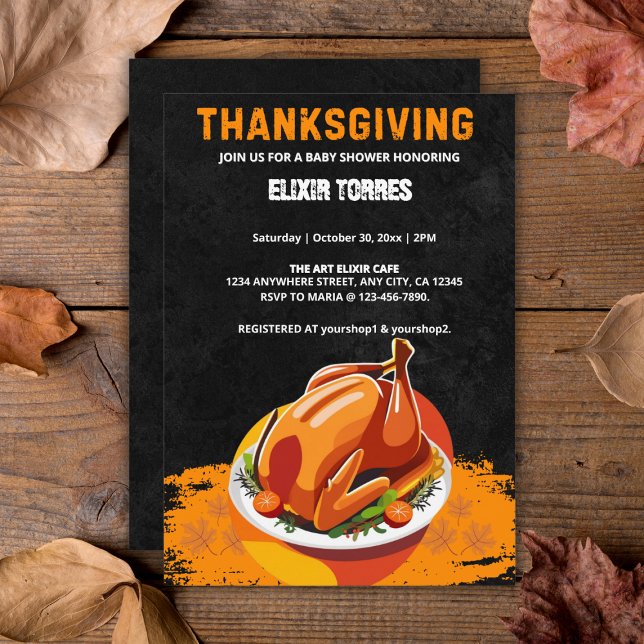 Invitation Chalkboard Thanksgiving Roasted Turkey Baby Shower (Créateur téléchargé)