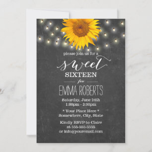 Invitation Chalkboard Tournesol & Chaîne Lumières Sweet 16