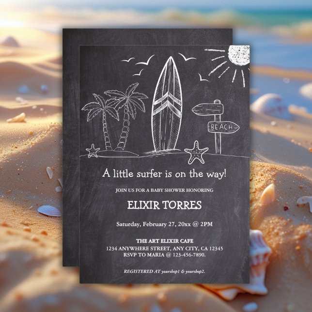 Invitation Chalkboard Un Petit Baby shower Surfer (Créateur téléchargé)