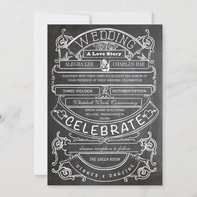 Invitation Chalkboard Vintage Moderne Mariage de typographie (Devant)