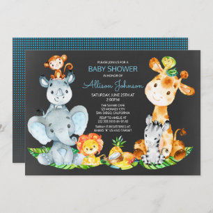 Invitation Chalkboard Watercol Cute Safari Jungle Baby shower