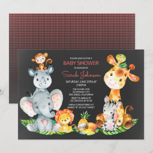 Invitation Chalkboard Watercol Cute Safari Jungle Baby shower