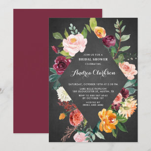 Invitation Chalkboard Watercolor Automne Florals Fête des mar