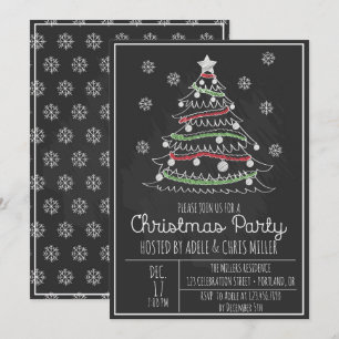 Invitation Chalkboard Whimsical Christmas Tree Fête de Noël