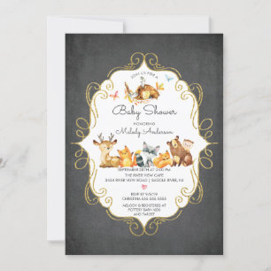 Invitation Chalkboard Woodland Animaux Garçons Baby shower