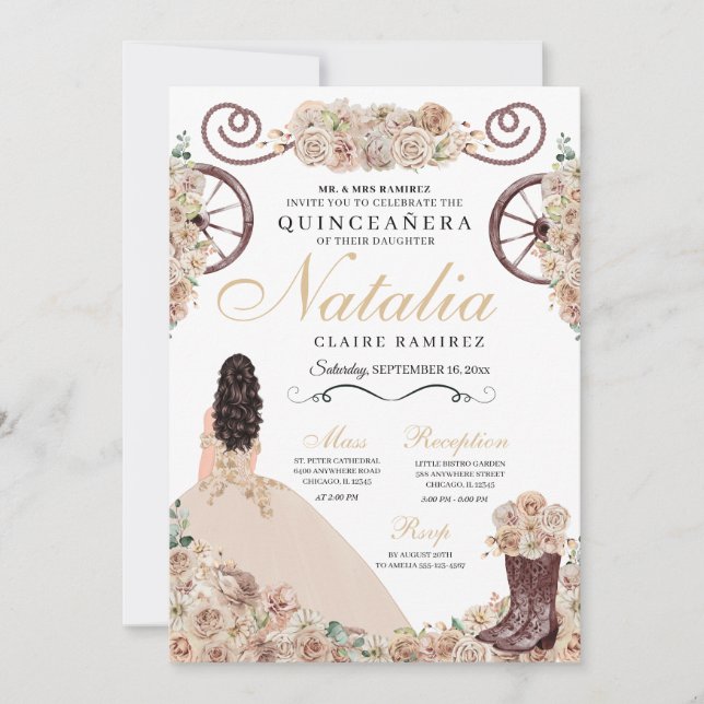 Invitation Chamagne d'or rustique Quinceanera Ouest (Devant)