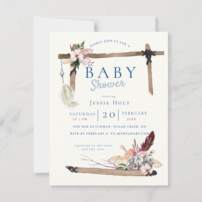 Invitation Chambray Boho BabyDouche (Devant)