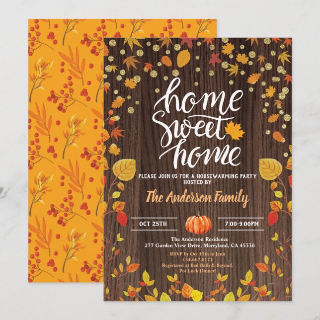 Invitation Chambre d'automne Fête de chauffage bois rustique  (Devant / Derrière)