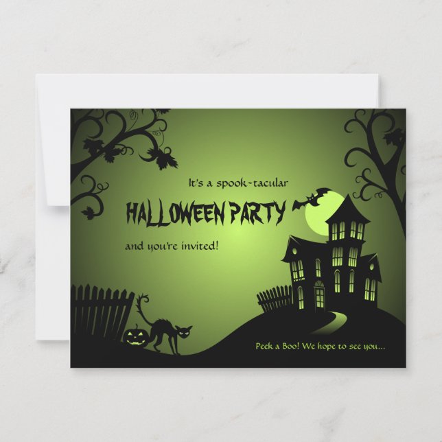 Invitation Chambre hantée de chat noir de Halloween (Devant)