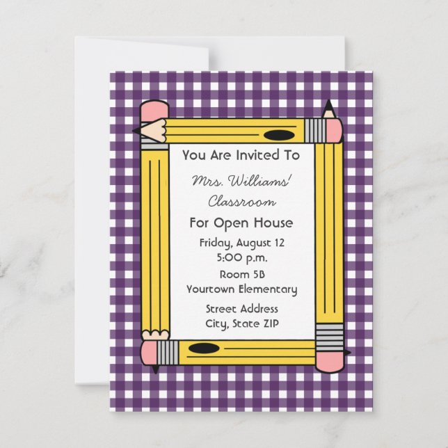 Invitation Chambre ouverte de classe : Crayons jaunes, (Devant)