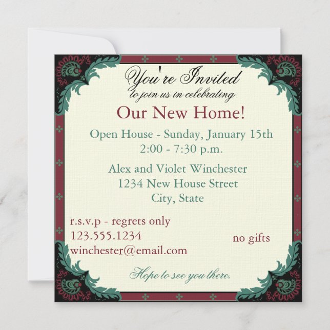 Invitation Chambre ouverte de Paisley/partie de pendaison de (Devant)