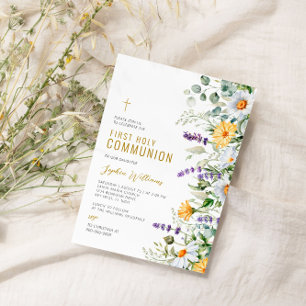 Invitation Chamomille et Eucalyptus première communion sainte