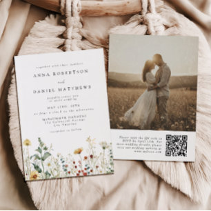 Invitation Champ de fleurs sauvages d'été Code QR Mariage Pho