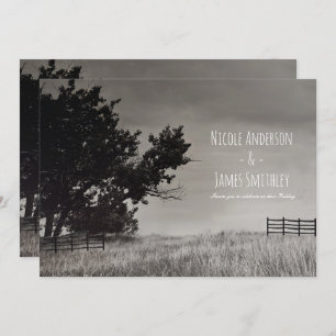 Invitation Champ rustique Mariage campagnard noir blanc noir