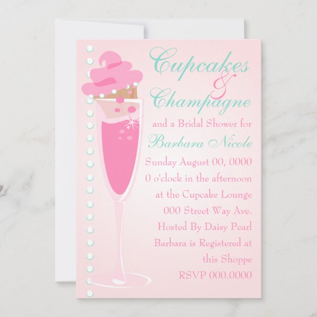 Invitation Champage, Cupcakes & Perles (Devant)