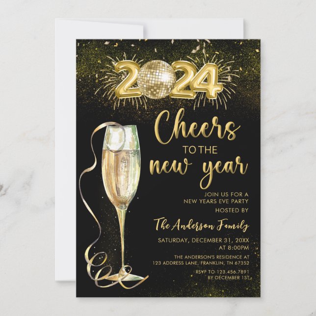 Invitation Champage d'or Soirée du Nouvel An 2024 (Devant)