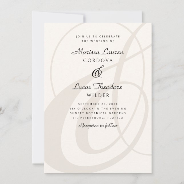 Invitation Champagne Ampersand Script Calligraphie Mariage (Devant)
