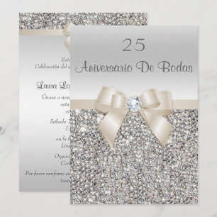 Invitation Champagne Argent 25e Anniversaire de Mariage Paill