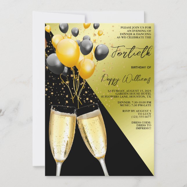 Invitation Champagne & Ballons 40e anniversaire (Devant)
