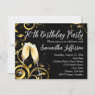 Invitation Champagne Black and Gold 50e fête d'anniversaire