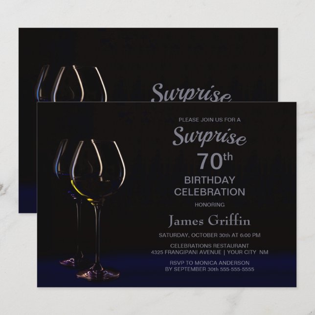 Invitation Champagne Black Blue Wine Surprise 70e anniversair (Devant / Derrière)