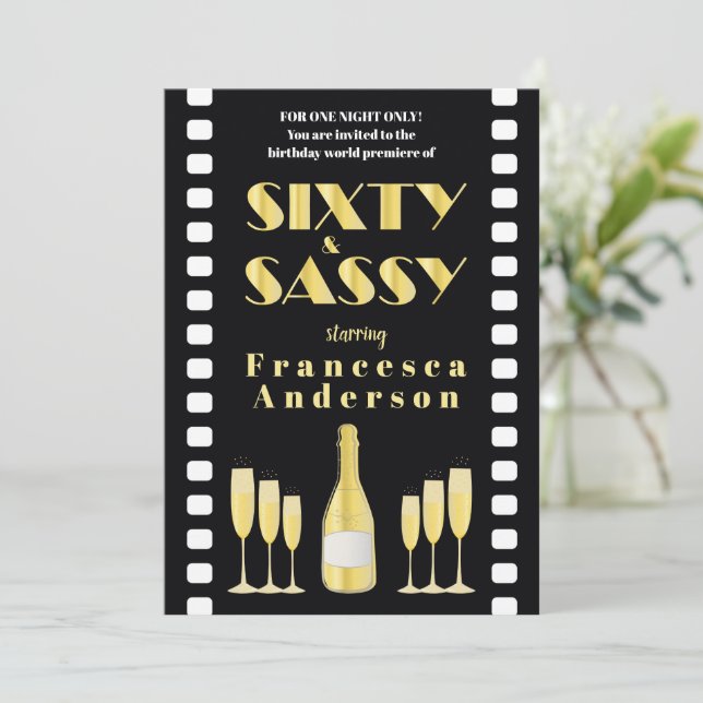 Invitation Champagne Black Gold Soty & Sassy 20s Style Film (Debout devant)