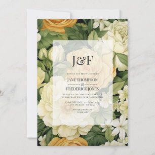 Invitation Champagne, Blanc & Vert Mariage Floral