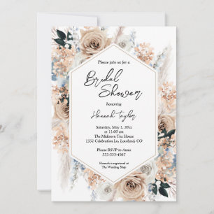 Invitation Champagne bleu Dusty Fête des mariées Boho Floral