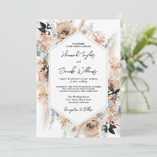 Invitation Champagne bleu Dusty Mariage Floral
