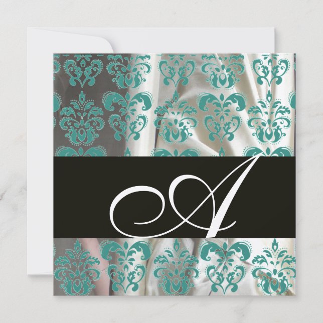 INVITATION CHAMPAGNE BLEU NOIR SILK DAMASK CLOS MONOGRAM (Devant)