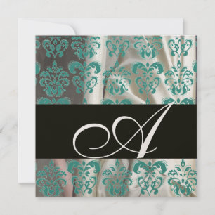 INVITATION CHAMPAGNE BLEU NOIR SILK DAMASK CLOS MONOGRAM