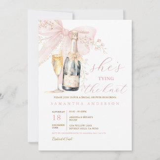Invitation Champagne Bottle & Pink Bow She’s Tying the Knot 