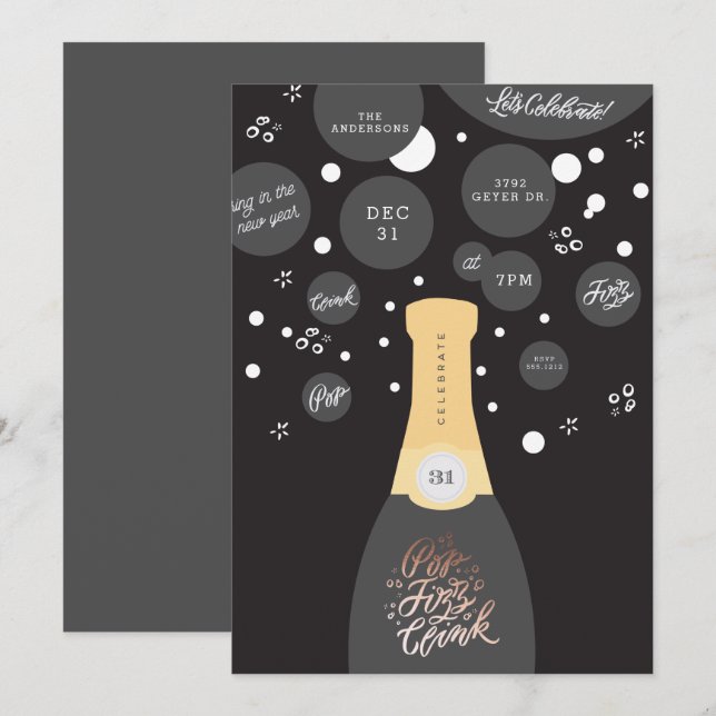 Invitation Champagne bouillonne de nouvelles années Ève (Devant / Derrière)