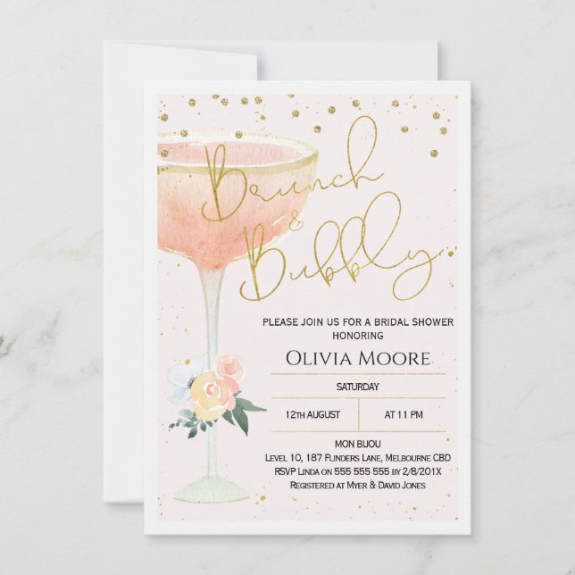Invitation Champagne Brunch Bubbly Fête des mariées Invitatio (Devant)